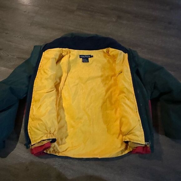 Vtg Nautica Mens 2 in 1 Coat Quilted Lined Layered Hidden Hood Colorblock Sz M - Picture 9 of 14